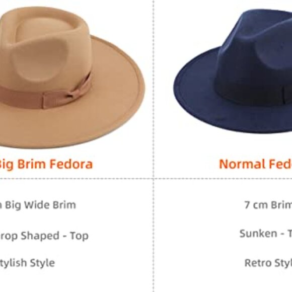 Wide Brim Fedora Hat Elegant Classic Chic Adjustable Strap Polyester Wool Blend main image 7